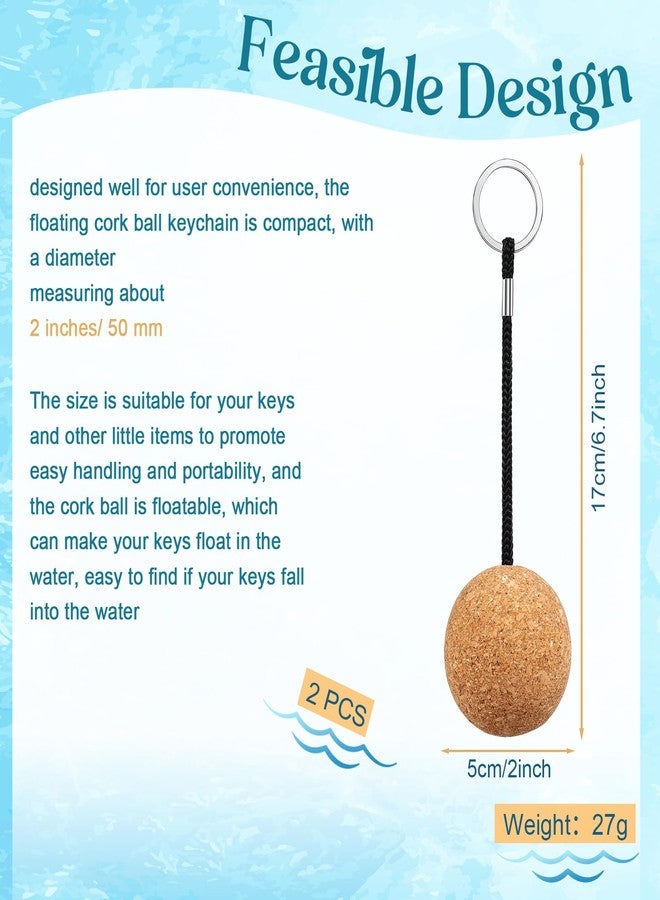 Ecation 2 Pieces 2 Inches/ 50 mm Floating Cork Keyring Buoyant Wooden Ball Float Keychain Floating Key Chain for Boating Fishing Kayaking Surfing Sailing Canoe Water Sport Accessories - Image 2